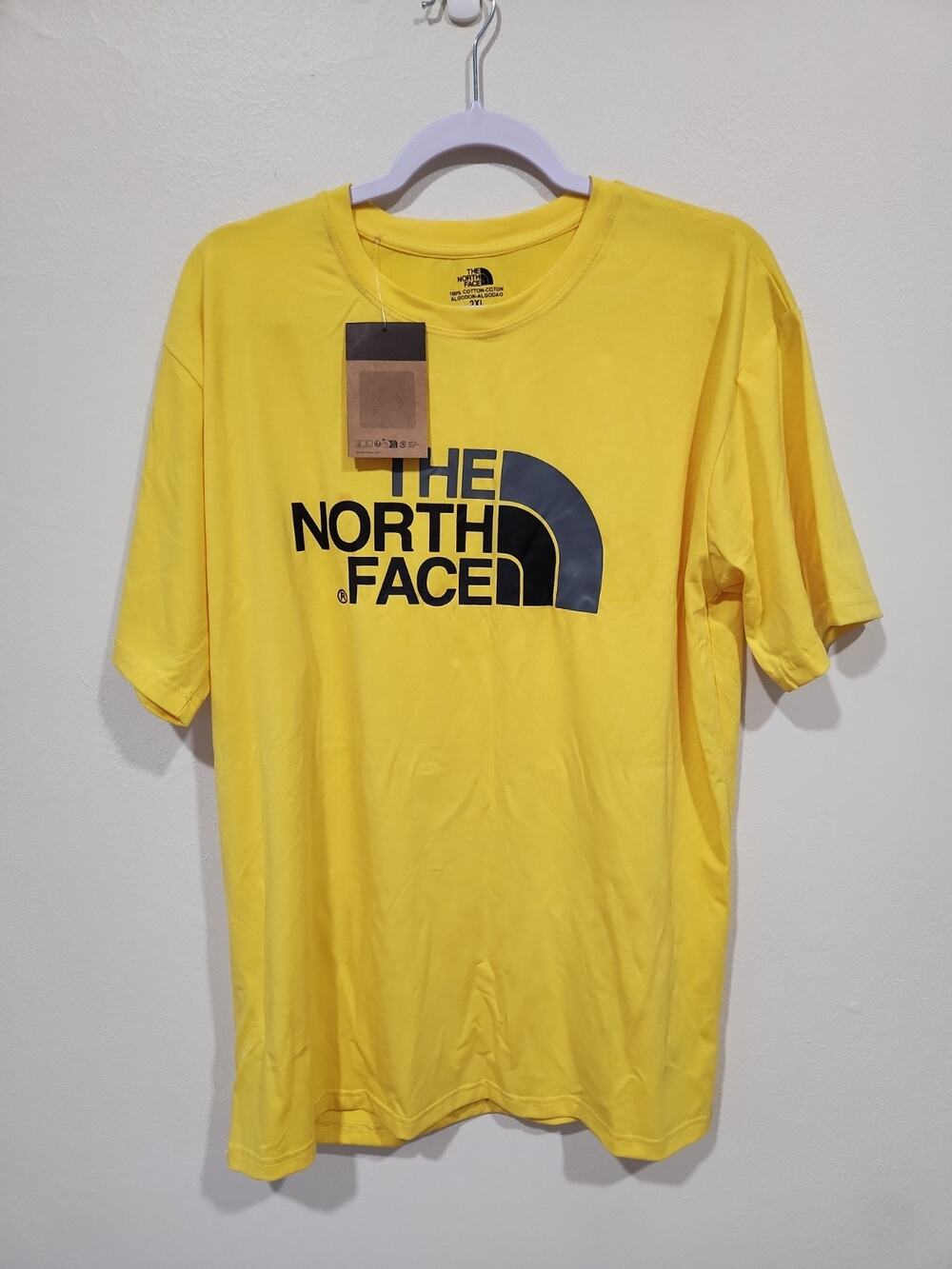 The North Face NWT Yellow Logo Graphic Print Cotton Knit Crew Neck T-Shirt 2XL